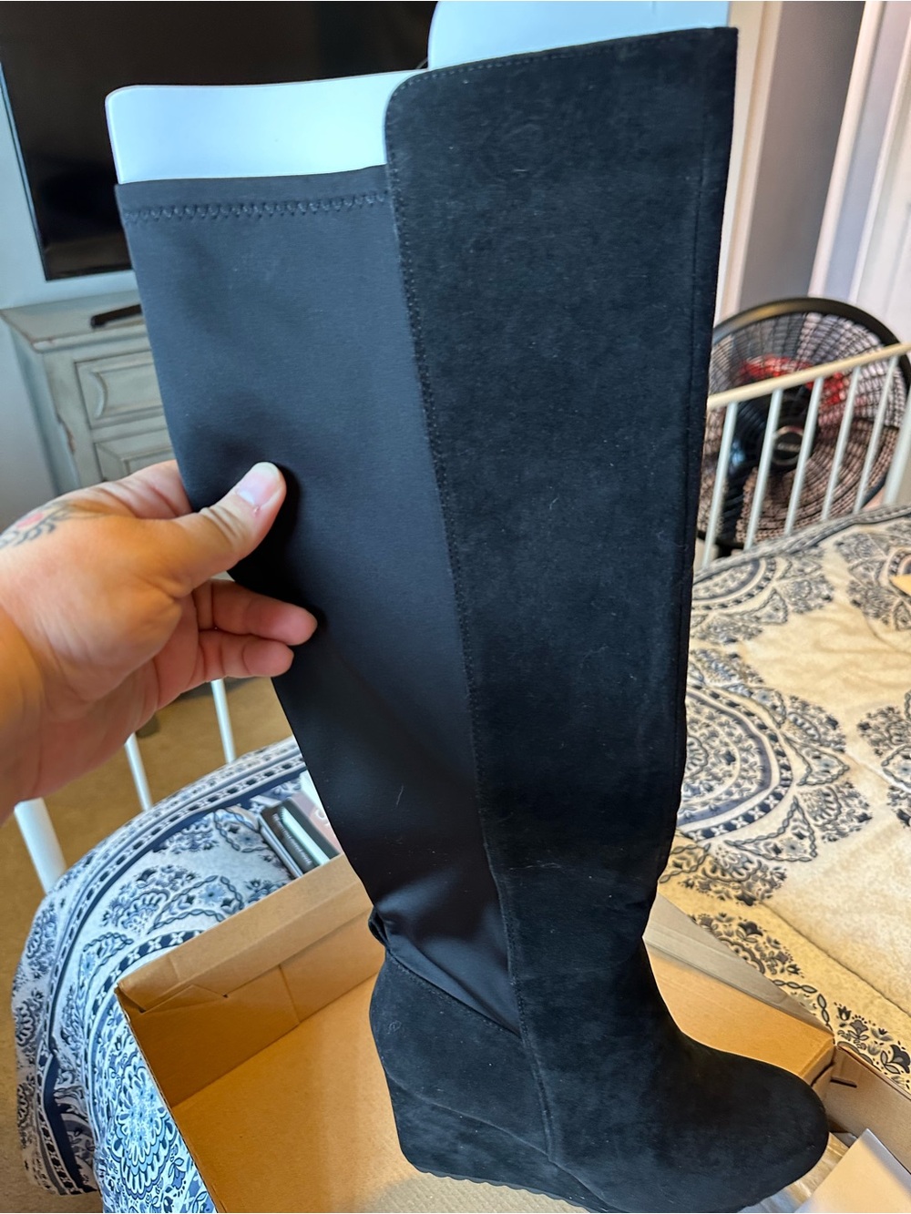 Shoe Dazzle Claire's Black Over-the-Knee Wedge Boots